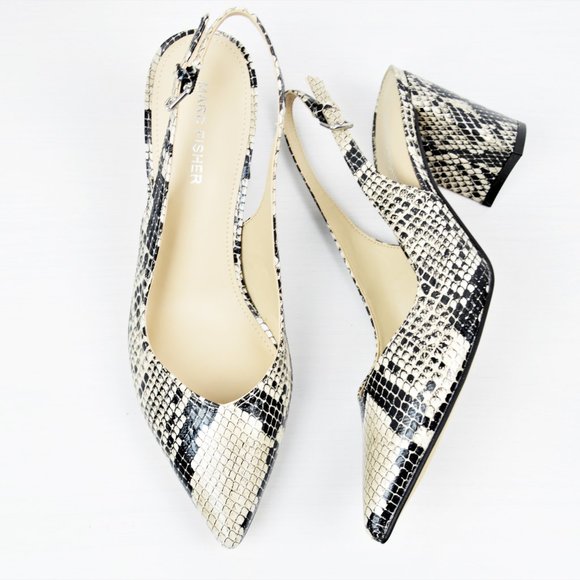NWT Marc Fisher Block Heel Slingback Snake Heels - Picture 4 of 6